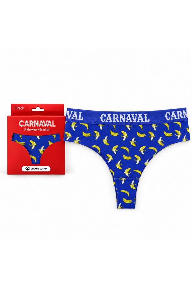 Banana Patterned Women's Brazilian Panties Cotton Lycra Saks Blue