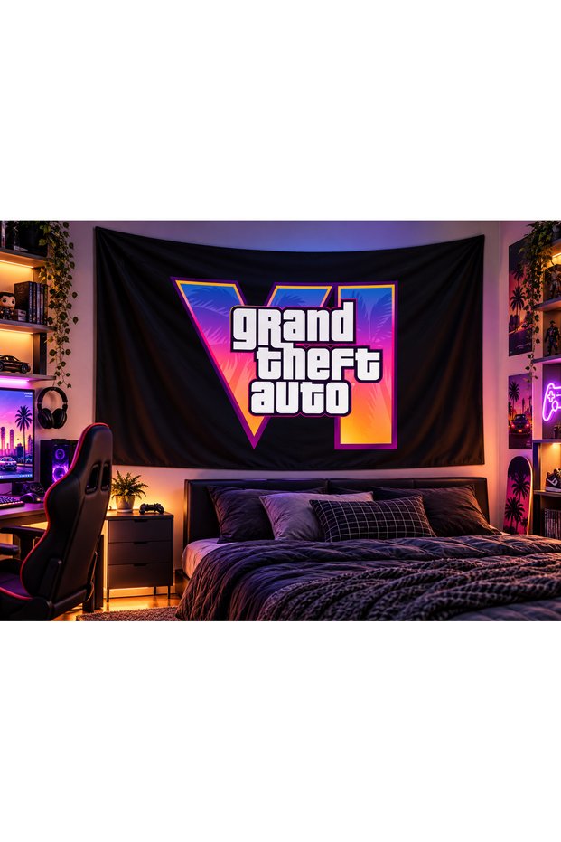 Gta 6 | Gta Vi | Grand Theft Auto Vi Gamer Wall Cloth Wall Tapestry Quality Fabric Net Print