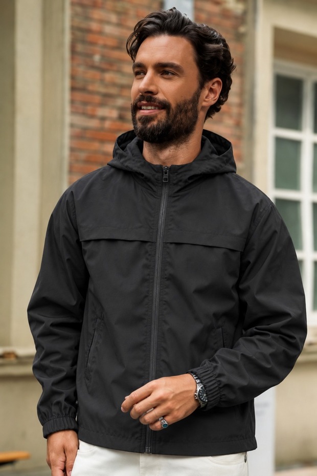 Men's Hooded Zippered Casual Seasonal Jacket