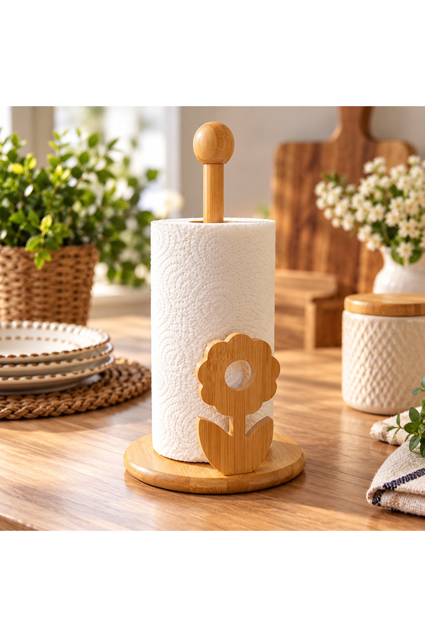 Ert-Bmb-502 Flowered Bamboo Napkin Holder 16 cm