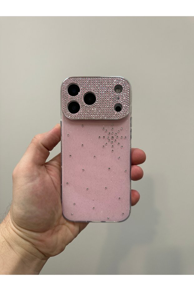 iPhone 18 Promax Compatible Case Shiny Stone Luxury Camera Protected Star Pattern Glittery Pink Silicone Cover
