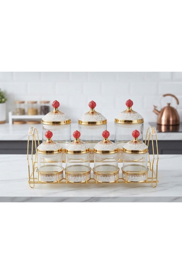 Artworks Leo Gold Line Pattern Luxury 7-Piece Porcelain Spice Set