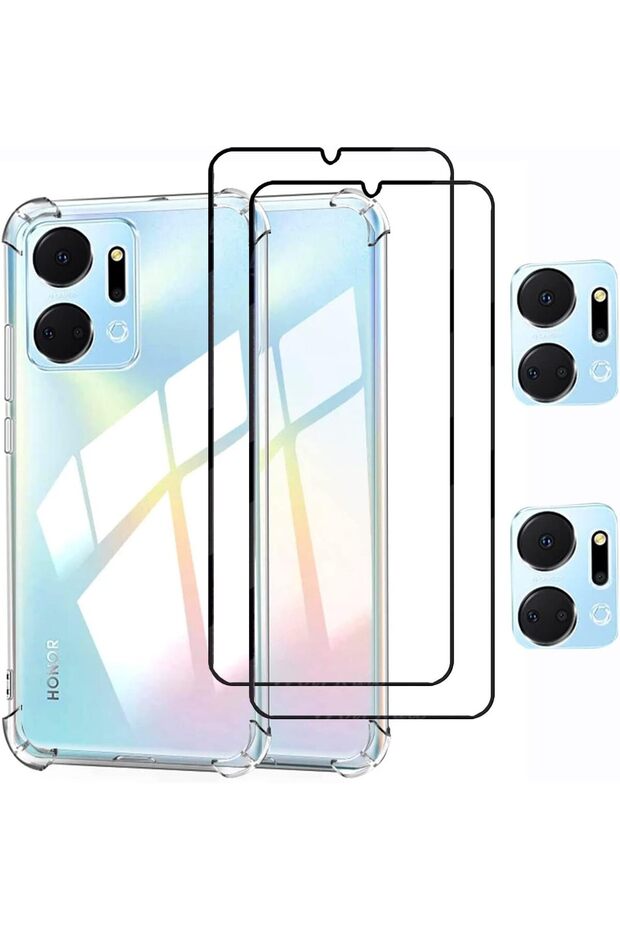 [1+2+2 Pack] متوافق مع هاتف Honor X7a، واقي شاشة من الزجاج المقوى وغطاء حماية وعدسة حماية للكاميرا