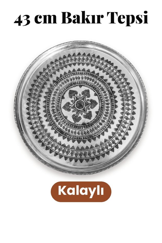 43 cm Hand Embroidered Authentic Patterned Pewter Urfa Copper Tray