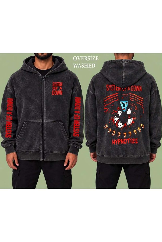 System of a down Washable Hooded Zipper Oversized Sweatshirt