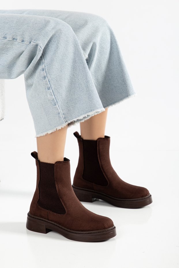 Jesika Women's Elastic Casual Brown Suede Thick Soled Boots