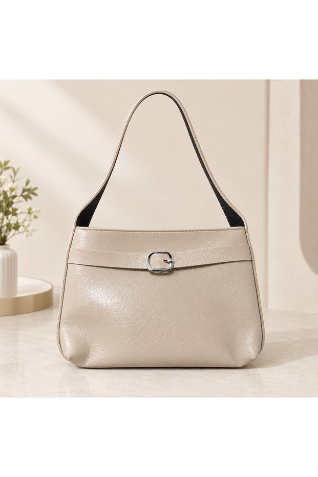 Women's -Mini Medium Size -Shoulder Bag -Leather Look- Silver Buckle- Stylish Daily Bag