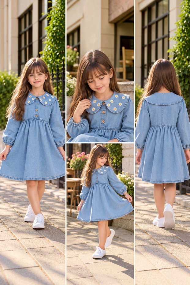 Girl's Embroidered Denim Dress