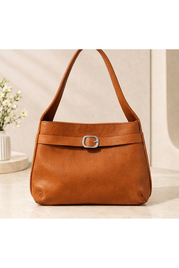 Women's -Mini Medium Size -Shoulder Bag -Leather Look- Silver Buckle- Stylish Daily Bag