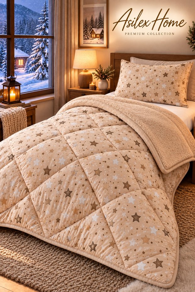 Single Welsoft Quilt Set 155X215 Cm, Winter Quilt with 1 Pillowcase, Cotton Fabric, Soft Plush Inner Surface