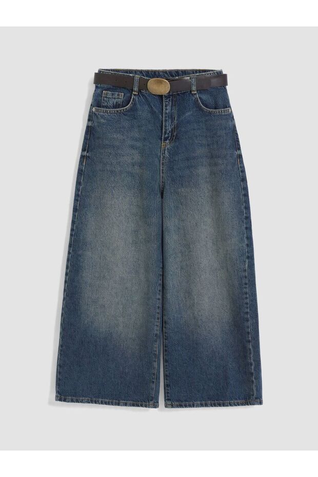 Lcw Kids Blue Wideleg Girls' Jeans with Belt