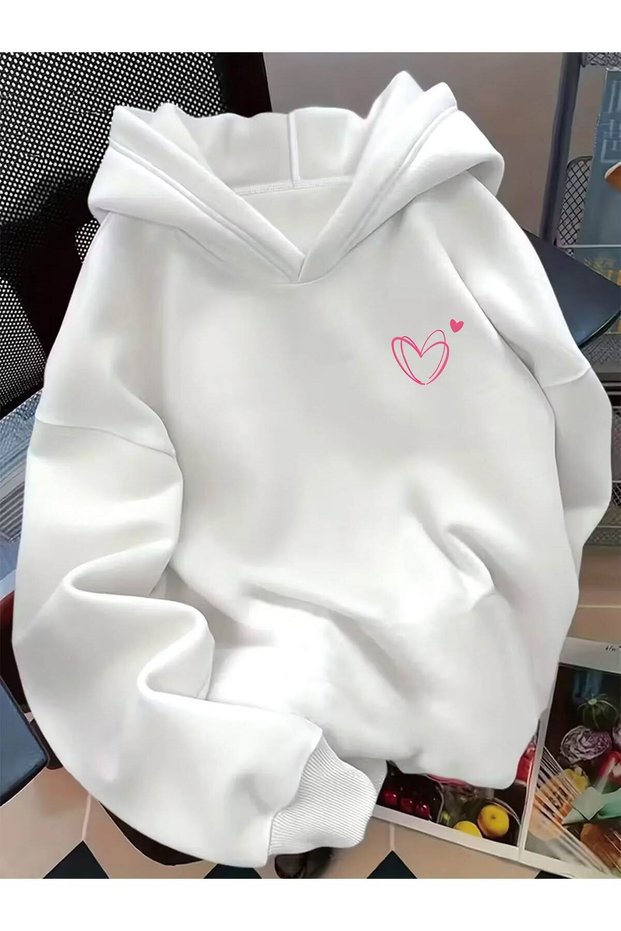 Unisex White Loose Fit Hooded Sweatshirt with Inner Pockets, Warm Hoodie