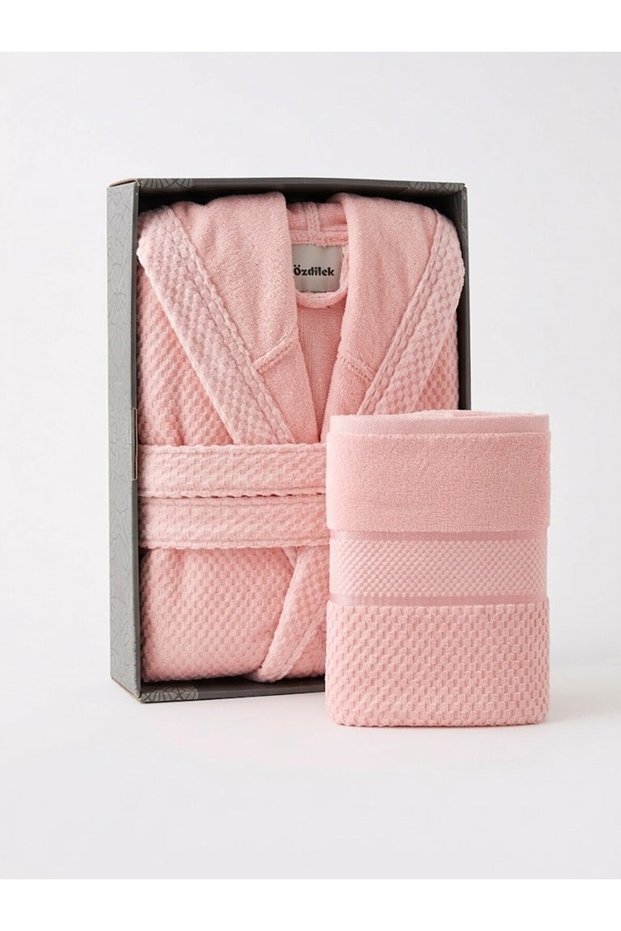 Velvet Hooded Bathrobe + Head Towel - Pink