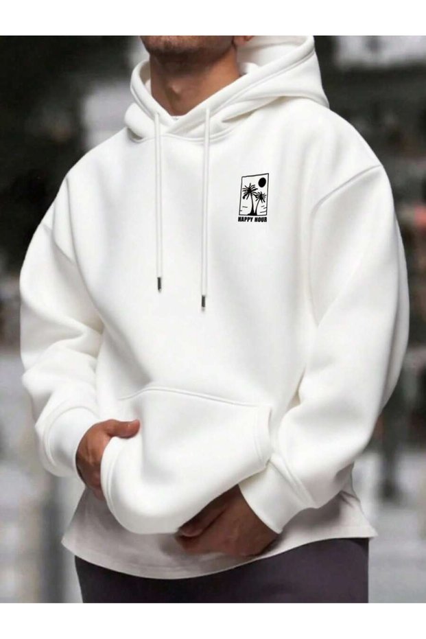 Men's Happy Hour Figure Printed Oversize 3 Thread Hoodie Sweatshirt