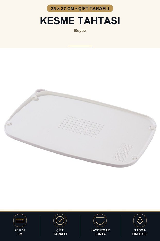 Double-Sided Cutting Board 25X37 cm with Non-Slip Grating Area and Anti-Overflow Cutting Surface White