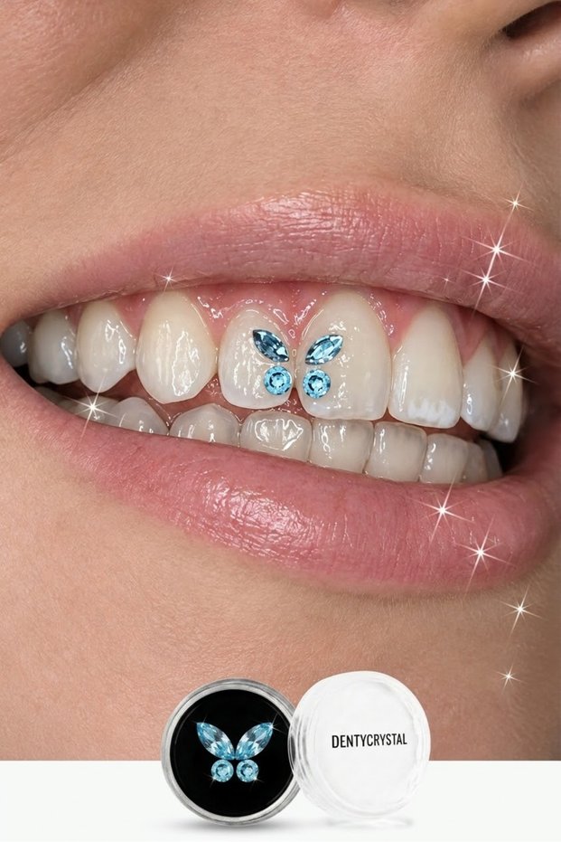 Tooth Diamond with Blue Butterfly Pattern (Special Set Made from Austrian Crystals)