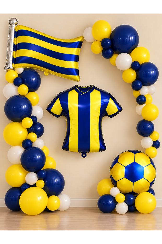 Party Yellow Navy Blue Football Themed Fan Birthday Balloon Set | Flag, Jersey, and Soccer Ball Foil Balloons
