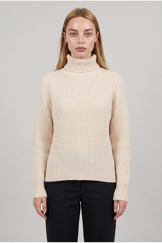 Women's Cream Ecru Thick Knit Turtleneck Sweater