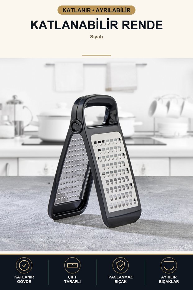 Foldable Grater Double Sided Detachable Blade Stainless Steel Compact Handheld Black