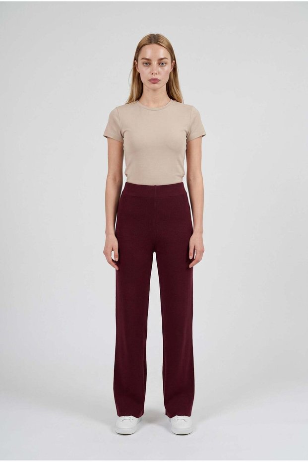 Women's Burgundy Knitwear Trousers Single Bottom S-M-L Compatible Flexible One Size