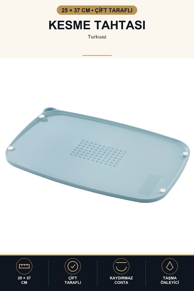 Double-Sided Cutting Board 25X37 cm with Non-Slip Grating Area and Anti-Overflow Cutting Turquoise