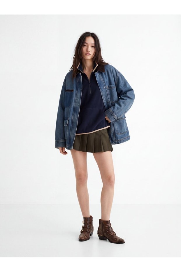 Relaxed Fit Half-Zip Fleece Navy Blue Sweatshirt