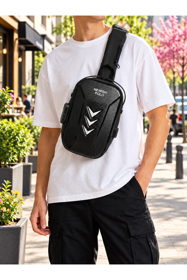 Men's Waterproof Single-Strap Sling Bag with Combination Lock, USB and Headphone Port, Cross-Shoulder and Backpack Bag