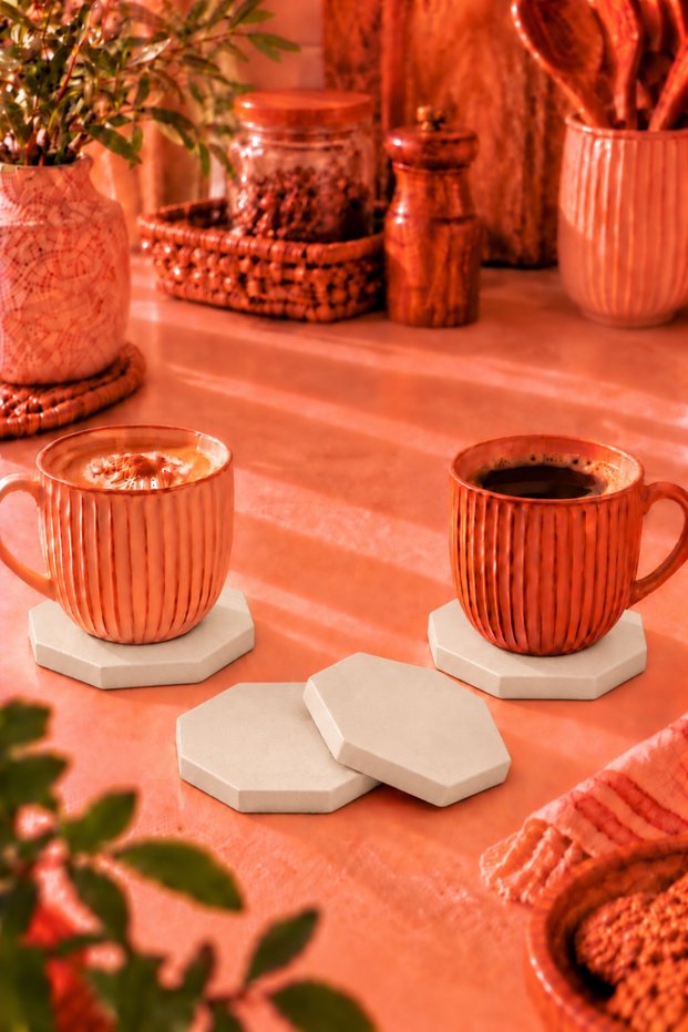Decorative Concrete Gray Color Hexagonal Model 4 Piece Coaster Set Set Bohemian Style Coaster