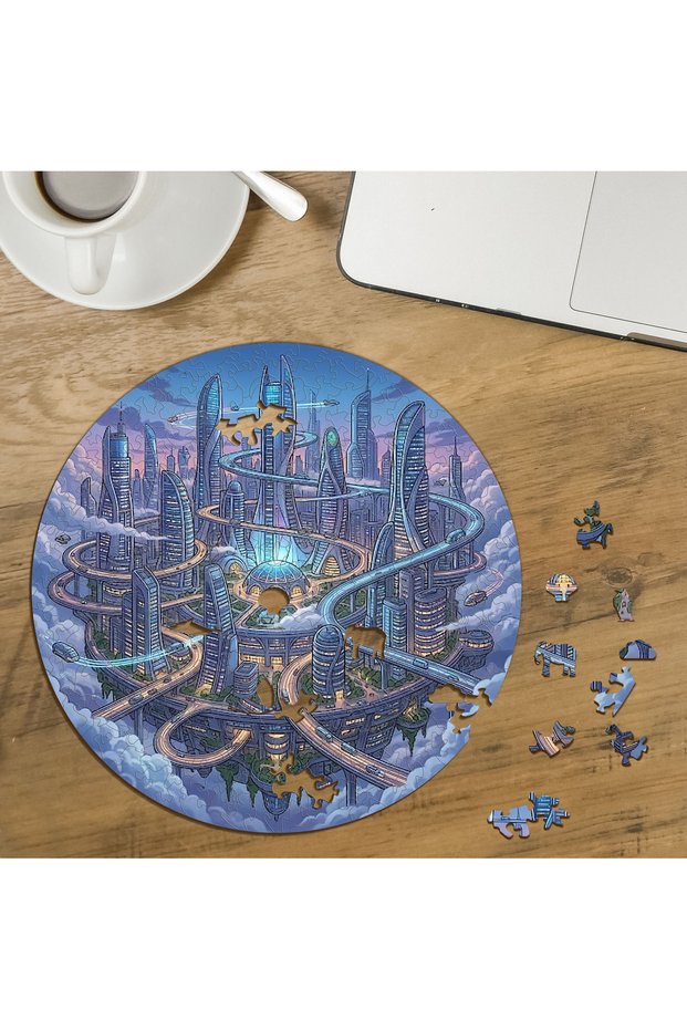 Futuristic City Design Special Cut Round 272 Piece Wooden Puzzle Mpda752