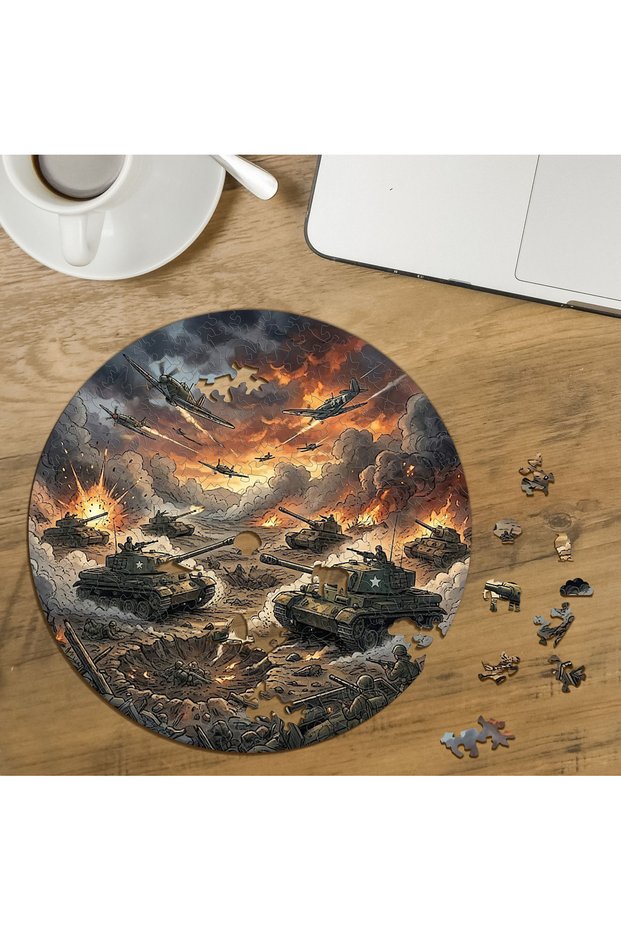 Military Battle - Tanks Design Special Cut Round 272 Piece Wooden Puzzle Mpda755