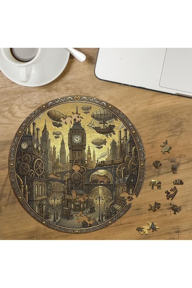 Steampunk - Clock Tower - Retro Design Special Cut Round 272 Piece Wooden Puzzle Mpda816