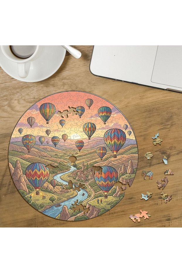 Cappadocia Sky Festival Designed Special Cut Round 272 Piece Wooden Puzzle Mpda782