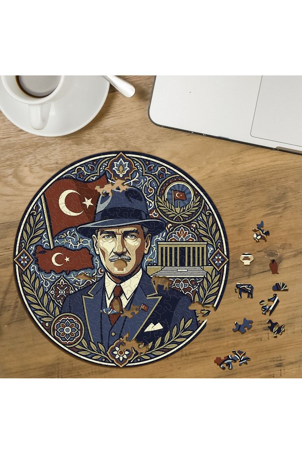 Mustafa Kemal Ataturk Designed Special Cut Round 272 Piece Wooden Puzzle Mpda726