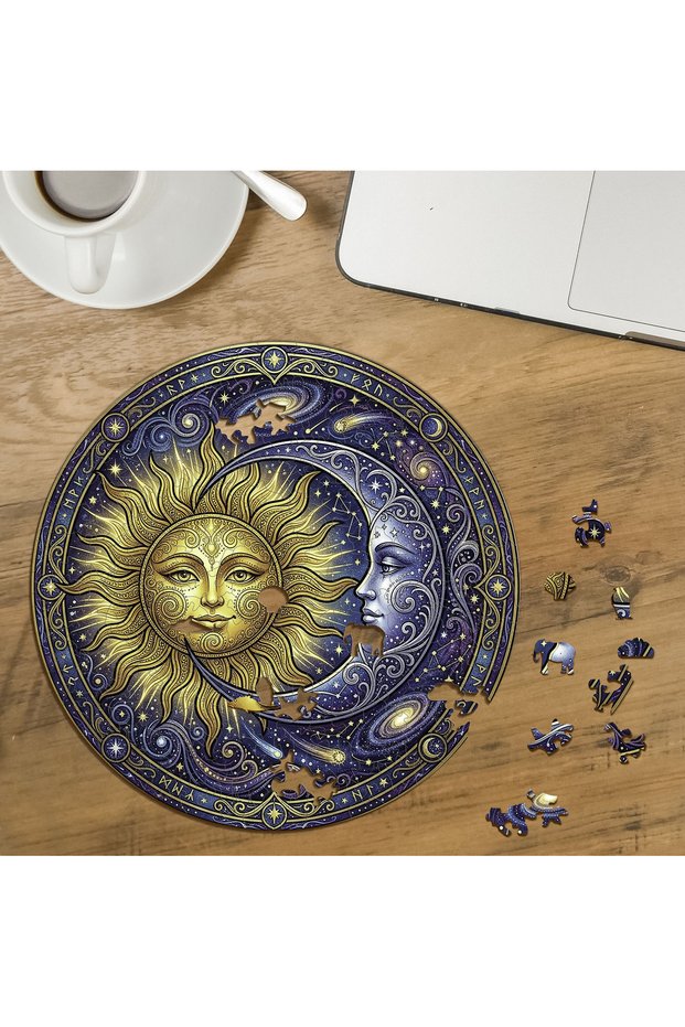 Sun and Moon Design Special Cut Round 272 Piece Wooden Puzzle Mpda593