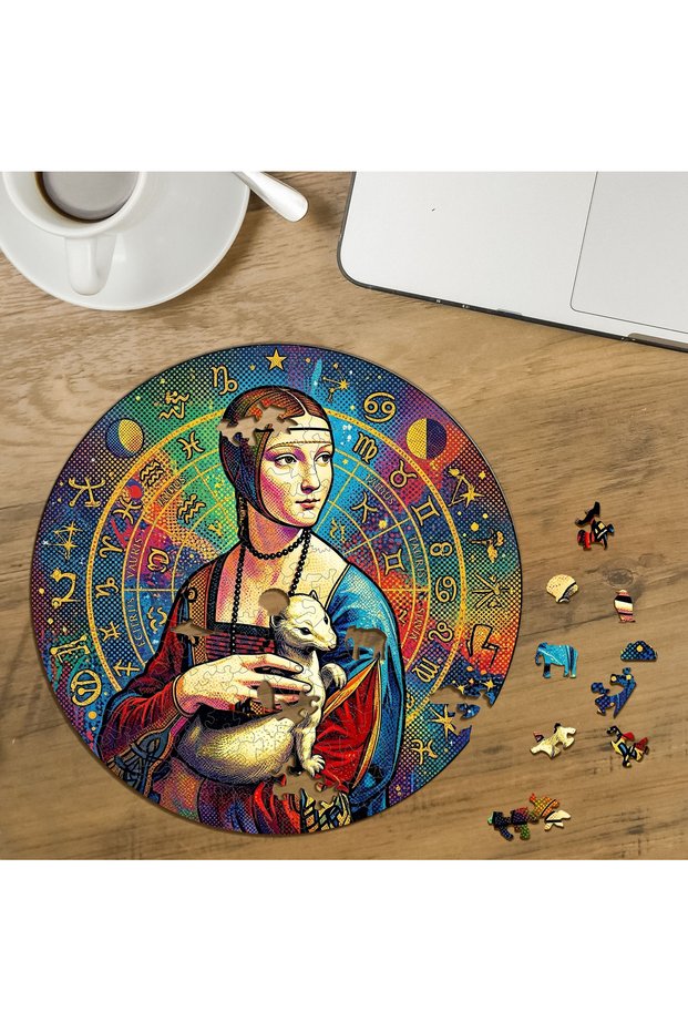 Women's Zodiac Wheel Design with Footprints, Special Cut Round 272 Piece Wooden Puzzle Mpda512