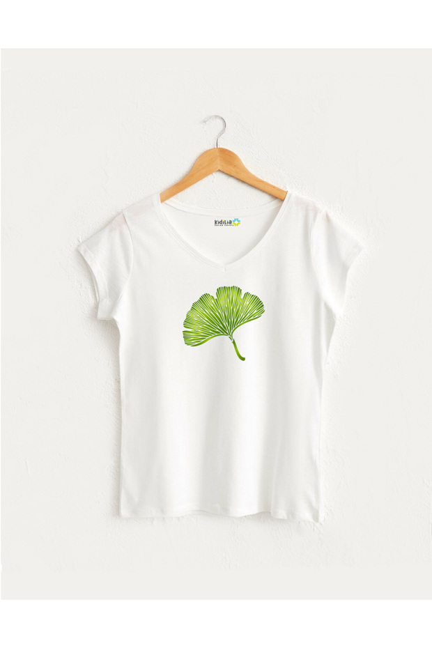Ginkgo Green Leaf V-Neck T-Shirt