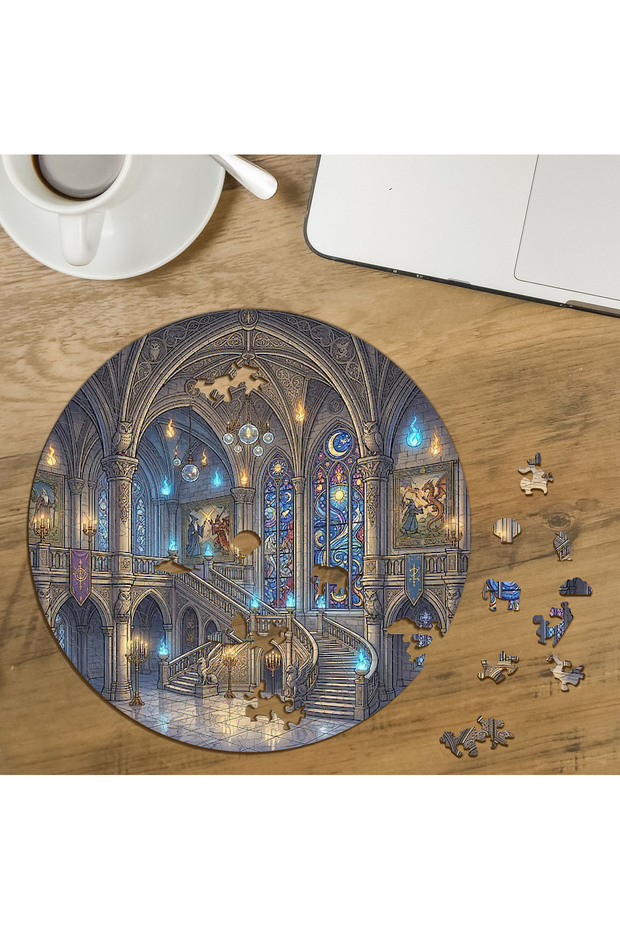 Fantastically Designed Castle Interior Custom Cut Round 272 Piece Wooden Puzzle Mpda751