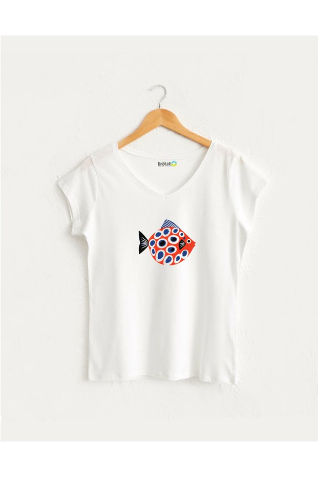 Orange Spotted Fish V-Neck T-Shirt