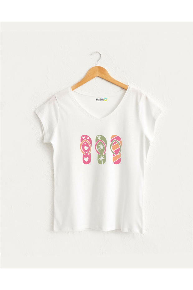 Colorful Slippers Summer Themed V-Neck T-Shirt
