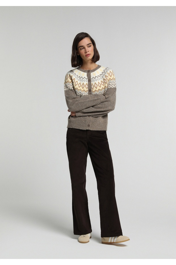 Regular Fit High Waist Wide Leg Women's Brown Trousers