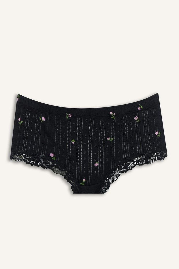 100% Cotton Floral Patterned Lace Detailed Openwork Briefs I8443Ax26Au