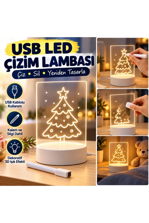 USB Wired Illuminated Creative 3D Visualization Led Lamp with Self-Lighting White Pen-Erasable