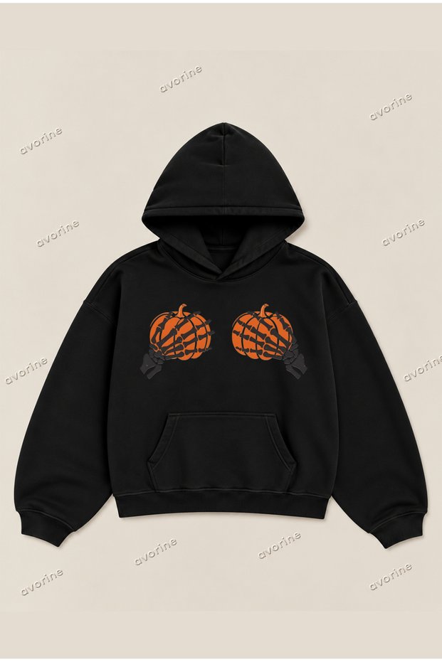 Halloween Pumpkins Comfortable Fit Oversize Unisex Hoodie 100% Cotton 3 Thread Count Hooded Sweatshirt