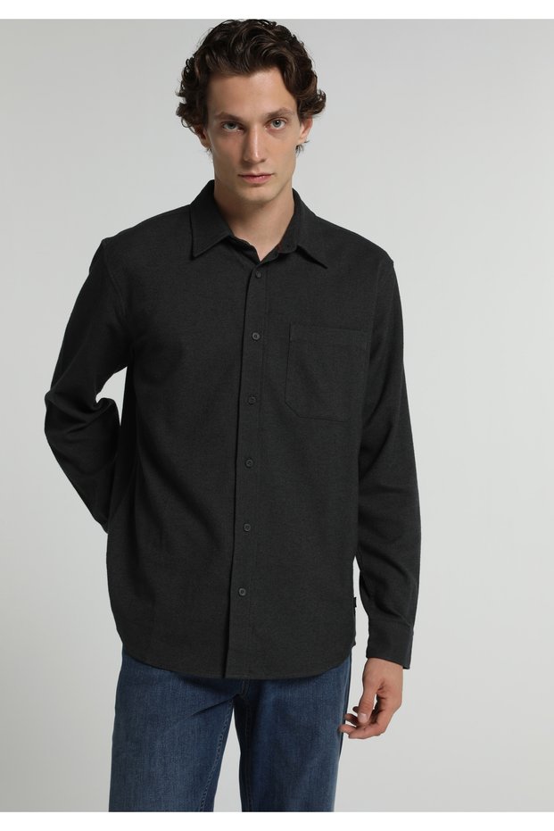 Regular Fit Shirt Neck Plain Men's Green Long Sleeve Shirt
