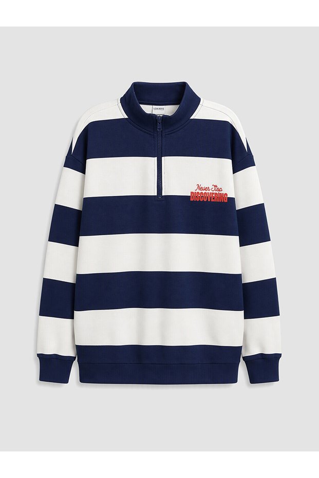 Peak New Season Ecru Stand-Up Collar Boys' Thick Sweatshirt