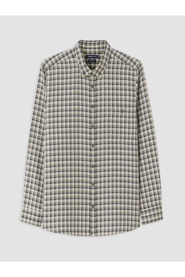Peak New Season Green Plaid Gabardine Men's Shirt