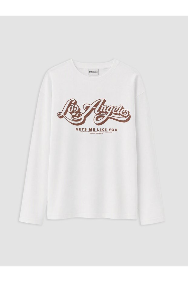 Peak New Season Ecru Los Angeles Printed Girls' T-Shirt.