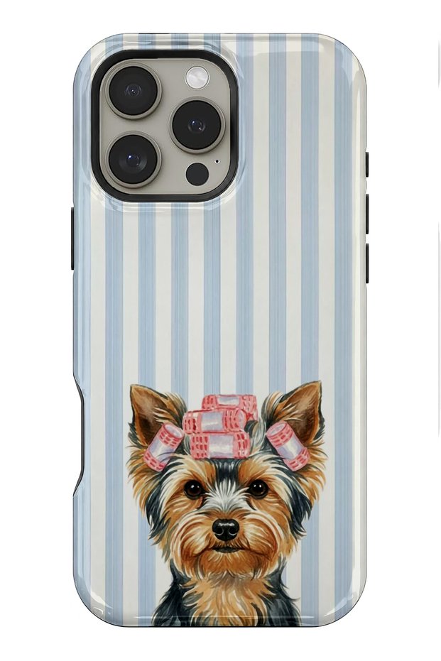 iPhone 16 Pro Max Compatible - Striped Dog Design, Dual Layer Cover, Glossy Surface Protective Case