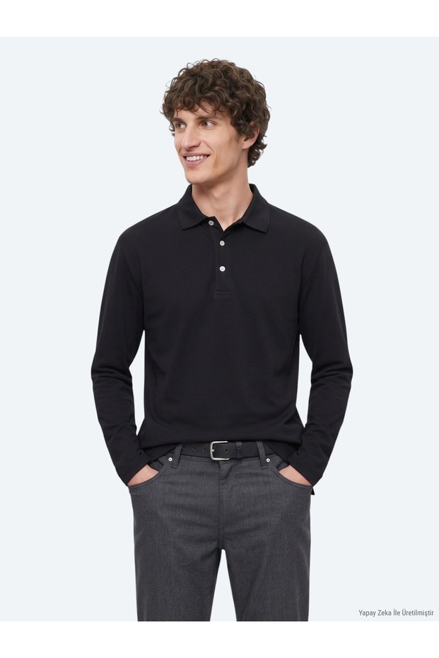 Black Plain Polo Collar 100% Cotton T-Shirt