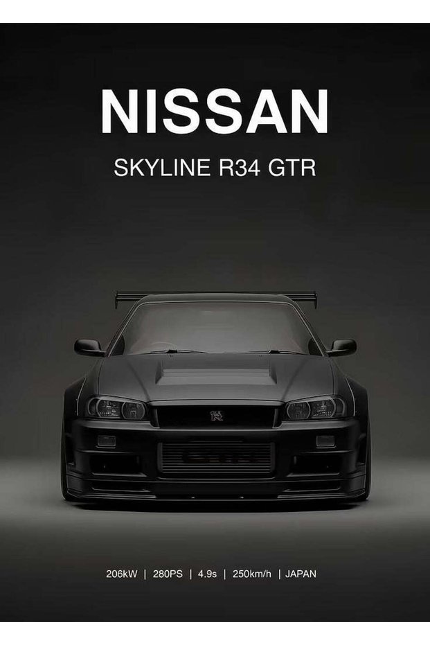 Black Nissan Skyline Car Metal Poster - Magnetic Wall Art Print